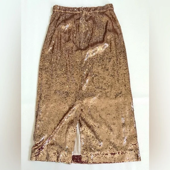 Sezane Magalia Skirt Sequined Midi Skirt Gold size 2 - Picture 5 of 16